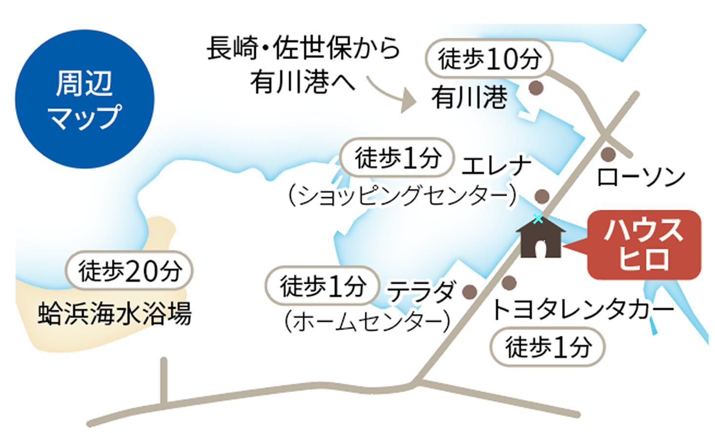 ハウスヒロ周辺マップ（有川港周辺）